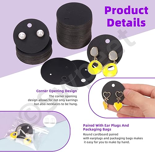Miniatura 10 de Swpeet Juego de 600 tarjetas de exhibición de aretes de papel kraft, tarjetas redondas de 1.6 in a 1.6 pulgadas con parte trasera de aretes y bolsas