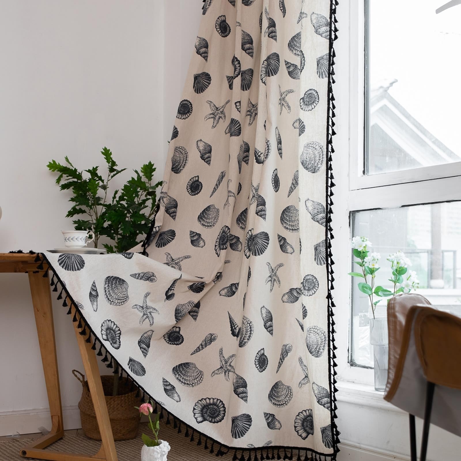 Rideau brise bise 150x120 cm Beydodo passe tringle à motif coquillage