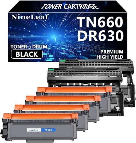 NineLeaf Paquete de 6 cartuchos de tóner TN630 TN-660 TN660 DR630 DR-630 compatible con impresora Brother HL-L2380DW MFC-L2740DW DCP-L2540DW (4
