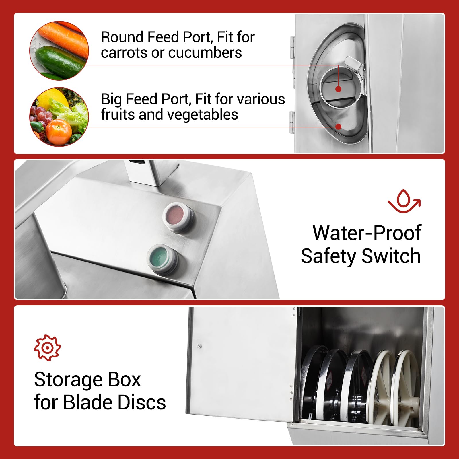 Takywep - Procesador de alimentos comercial de 550 W con 2 agujeros de alimentación, procesador eléctrico de verduras de acero inoxidable desmontable, 5 cuchillas de 3 mm/4 mm/7 mm trituradas y