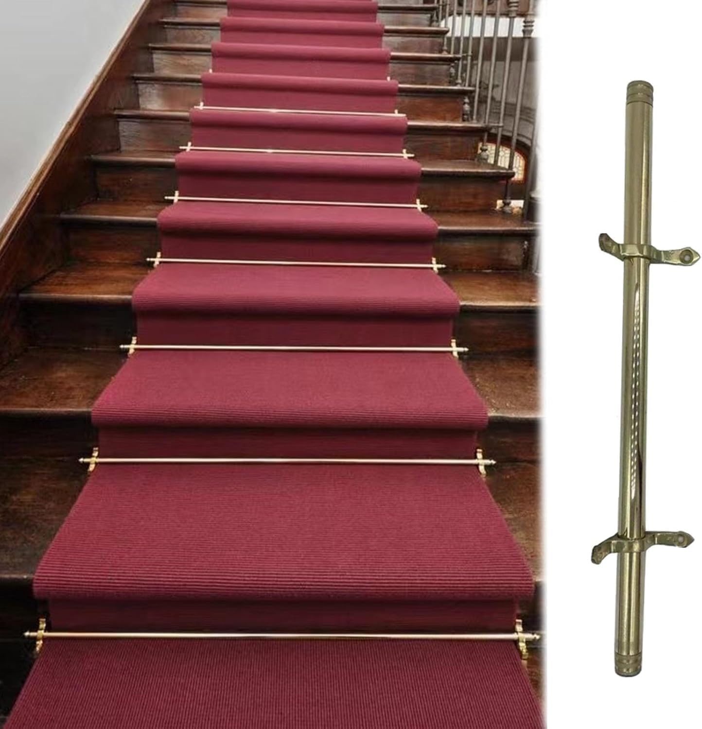 CGCSYZ Stair Carpet Rod, Indoor Stair Carpet Trim, Residential, Gallery Step Carpet Rod, Brass Stair Rod Kit (1pcs 85cm/33.5in/2.8ft)