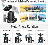 Vista 2 de Ailight Mini cabeza de bola, cabezal de trípode panorámico de 360°, adaptador de tornillo universal de 1/4 a 3/8 pulgadas, soporte de trípode