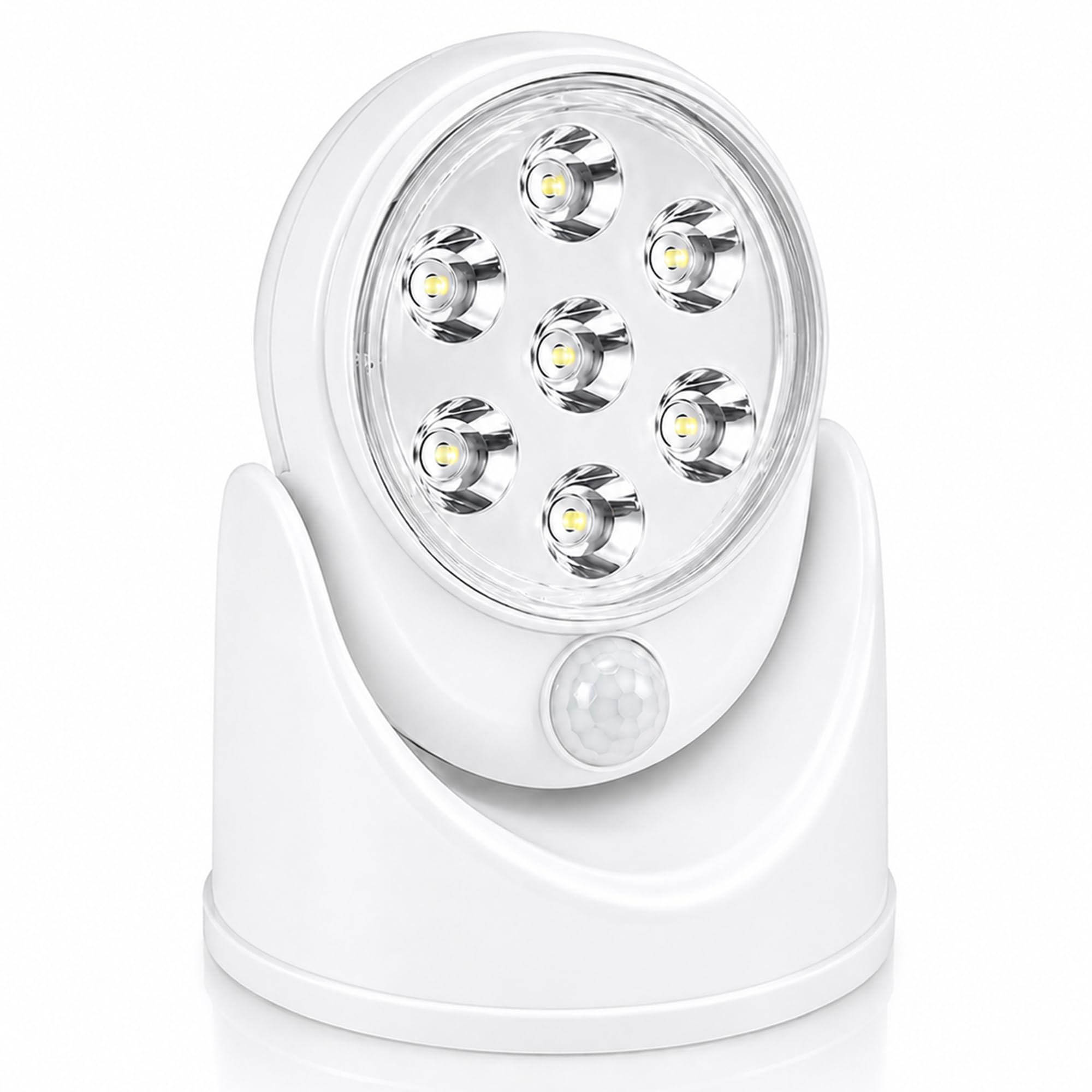 Motion Sensor LED Light โ 360ยฐ Rotating LED Wall Light โ Cordless Battery Operated Night Lamp with 7 Super Bright Bulbs for Garden, Shed, Patio, Hallway, Indoor & Outdoor Use โ White, 2pcs