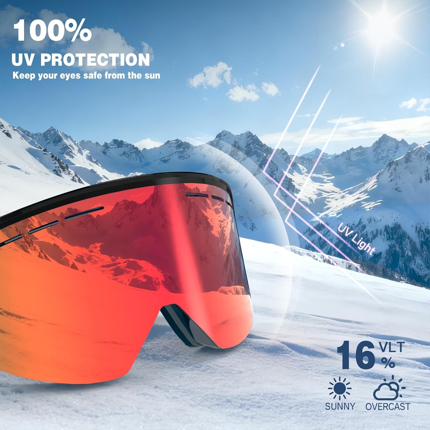 Ski Goggles Over Glasses,YH359 Snowboard Goggles,Anti-Fog UV400 Protection Snow Goggles for Adult