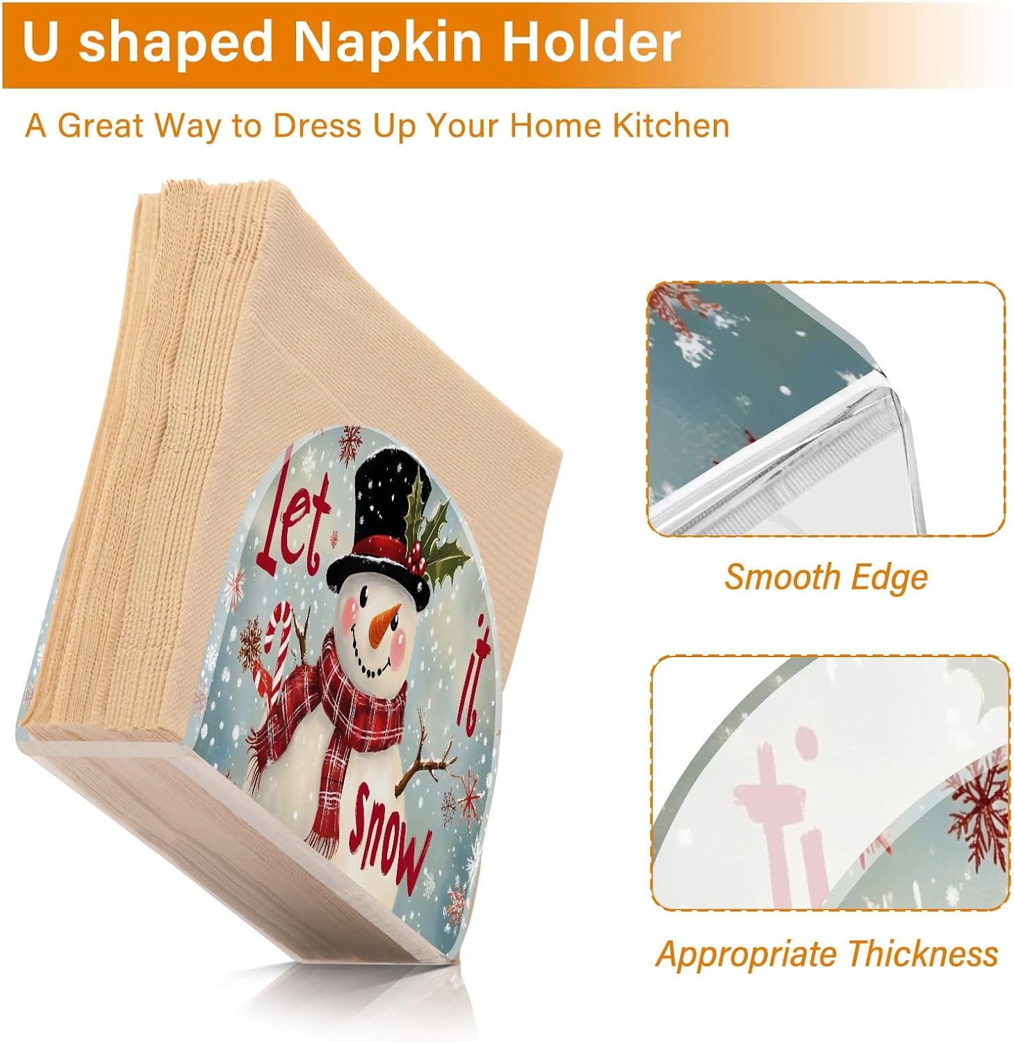 Snowman with Black Hat Red Scarf Napkin Holder for Table Kitchen Decor Acrylic Paper Napkin Holders for Tissue Dining Room Indoor Outdoor Party Holiday Accessories image 4