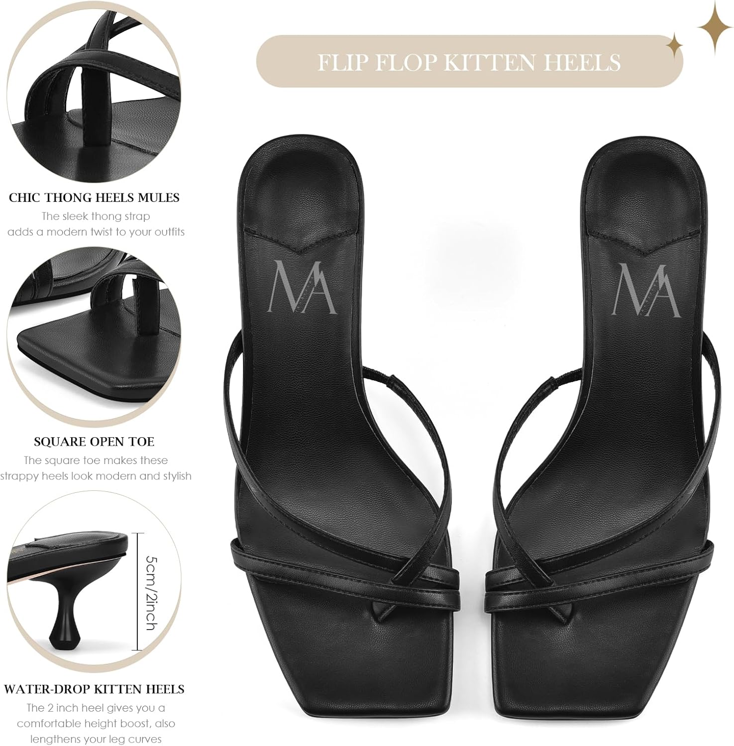 MIRAAZZURRA Kitten Heels for Women Flip Flop Thong Heel Square Open Toe Low Heel Slip On Slides for Daily Party Summer - Image 5