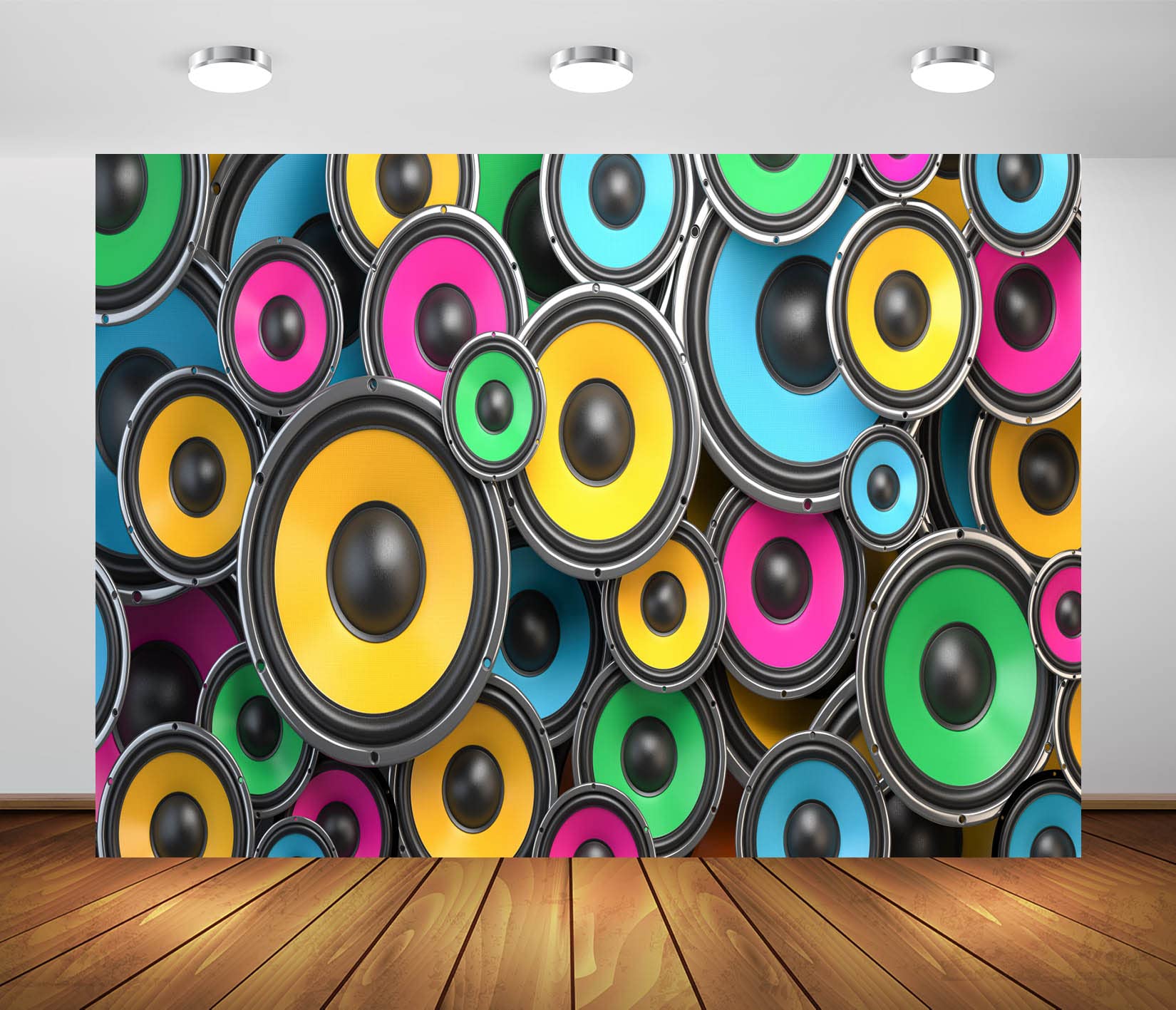 BELECO 10x8ft Fabric Acoustic Sound Speakers Music Backdrop Colorful Subwoofers Music Festivals Carnival Background Music Theme Party Decorations