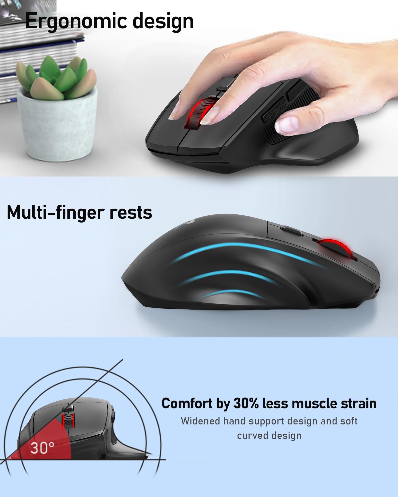 Redragon Big Wireless Mouse for Medium to Large Hands, 2.4GHz Ergonomic Computer Mouse, 6 Buttons, 4000 DPI, Full Sized USB Optical Mouse for Laptop, PC, Chromebook — view 3