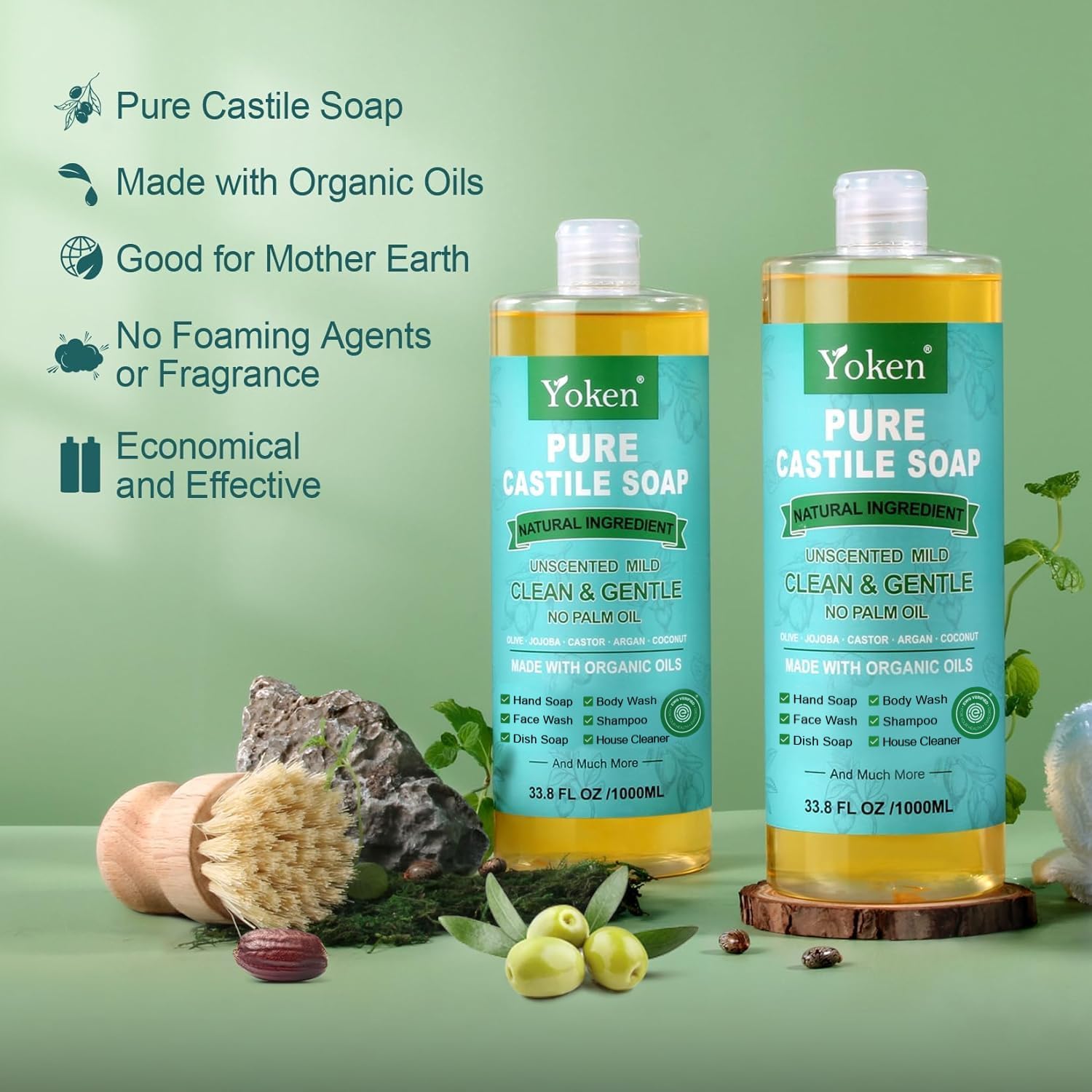 Yoken Pure Castile Liquid Soap 67 Oz Unscent for Face Body Hand... photo 2