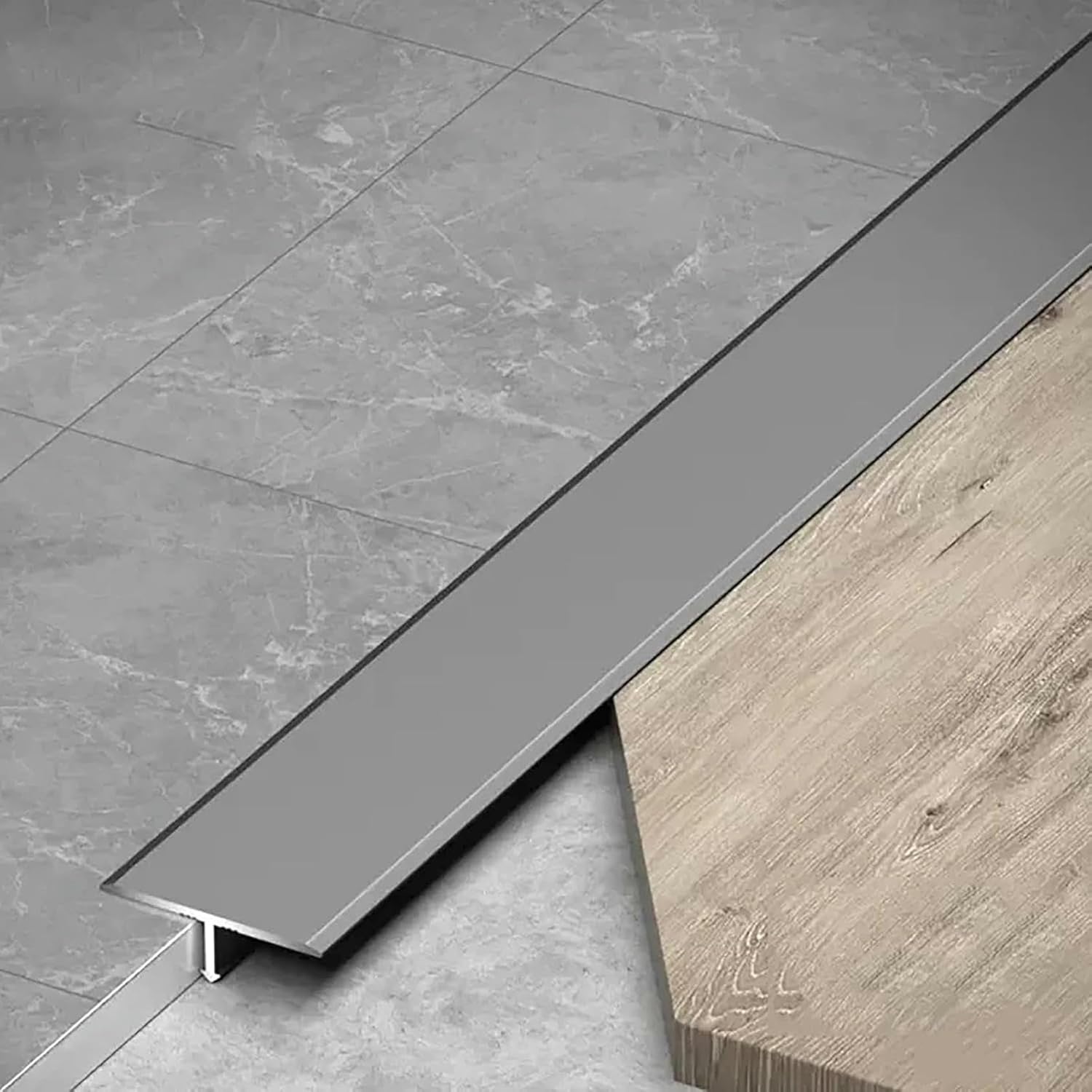 Aluminum T Molding Floor Transition Strip Flat Gap Covering Joining Strips, Heavy Duty Waterproof Threshold Transitions Edge Trim for Wood to Tile/Tile to Laminate Floor~/