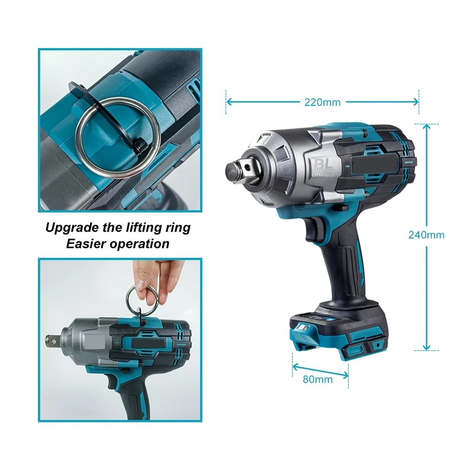 Llave de Impacto Llave Eléctrica Sin Escobillas De 3100NM, Llave De Impacto Inalámbrica De 3/4 Pulgadas, Herramienta Eléctrica De Mano For Batería De 18v(2x9.0Ah 38mm Battery)