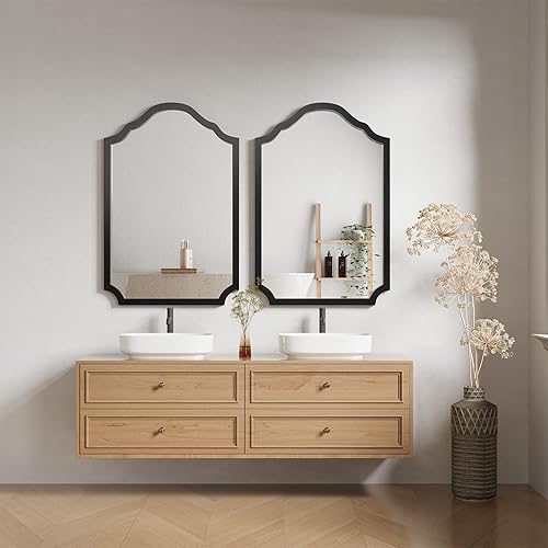 Miniatura 7 de ULIKE Espejo arqueado de madera de 24 x 36 pulgadas, espejo con marco de madera rústica para decoración de pared, espejos de pared decorativos para
