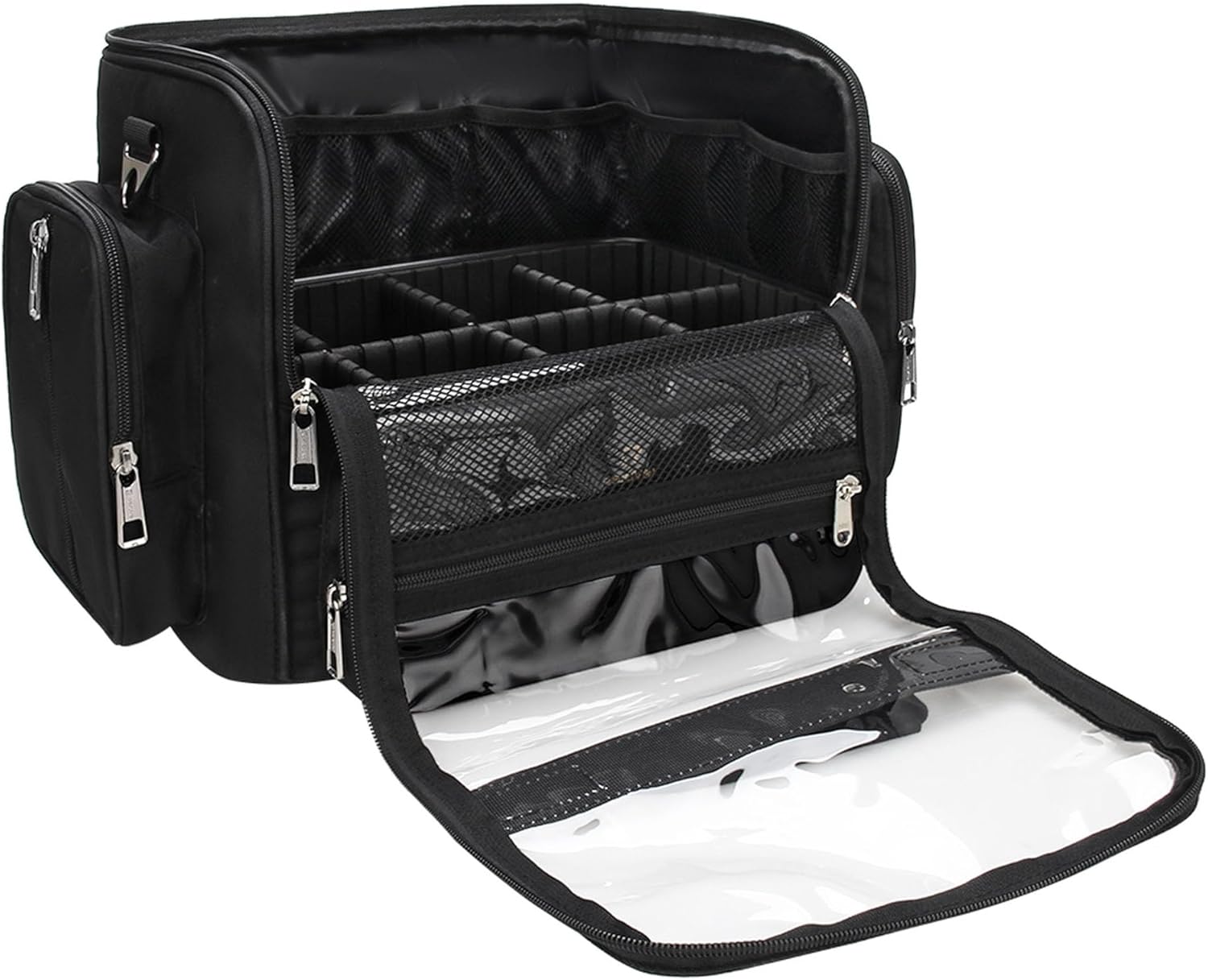 Makeup Brush Bag, Makeup Artist Must Haves, Professional Travel Makeup Brush Case, Extra Large Stand Up Make Up Brush Holder Makeup Organizer, Full Open With Compartments and Shoulder Strap