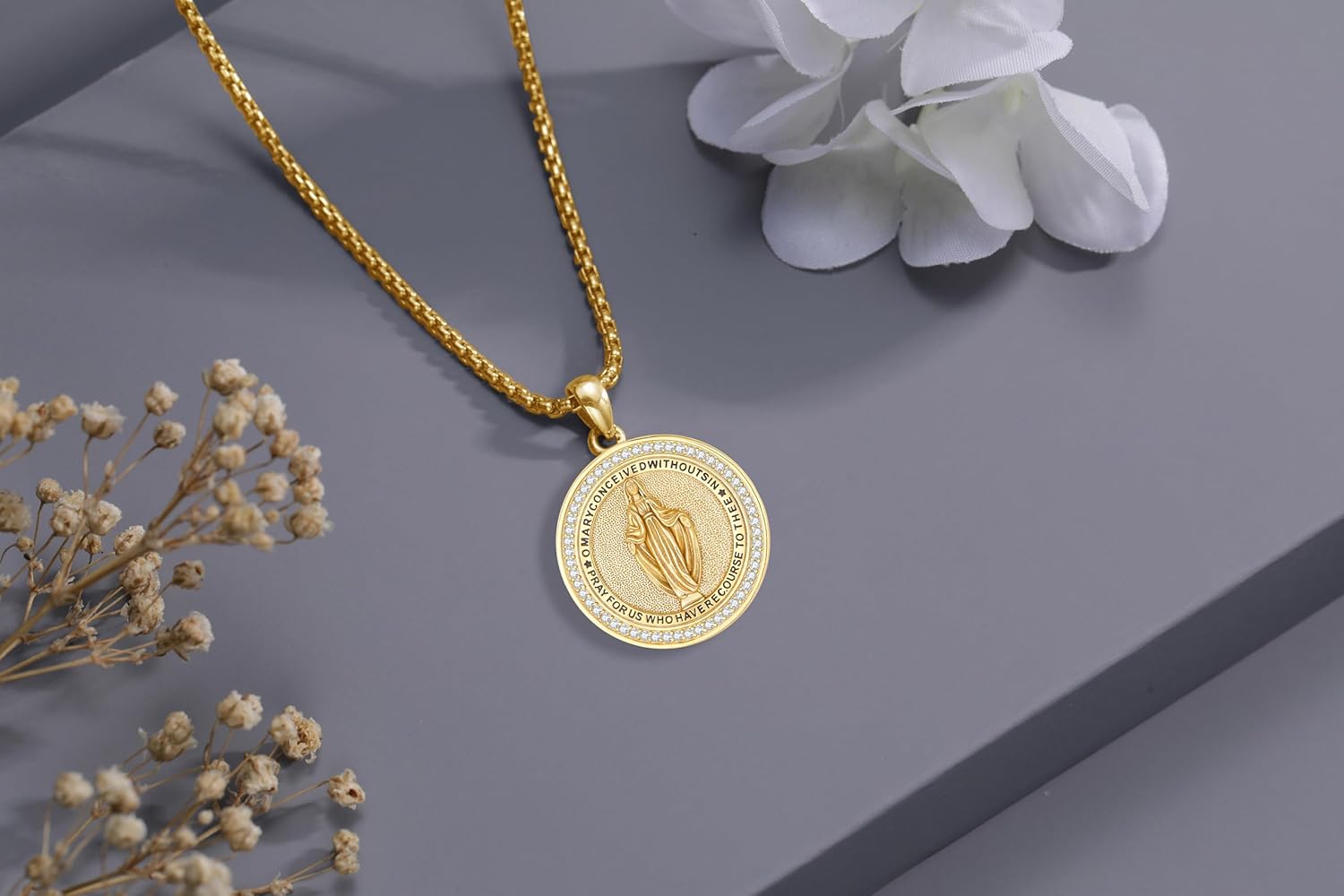 Virgin Mary Necklace Medal for Women, 925 Sterling Silver Saint Mary Mother 18K Gold Plated Catholic Medal Pendant Faith and Divine Amulet Religious Jewelry Gifts - Image 9