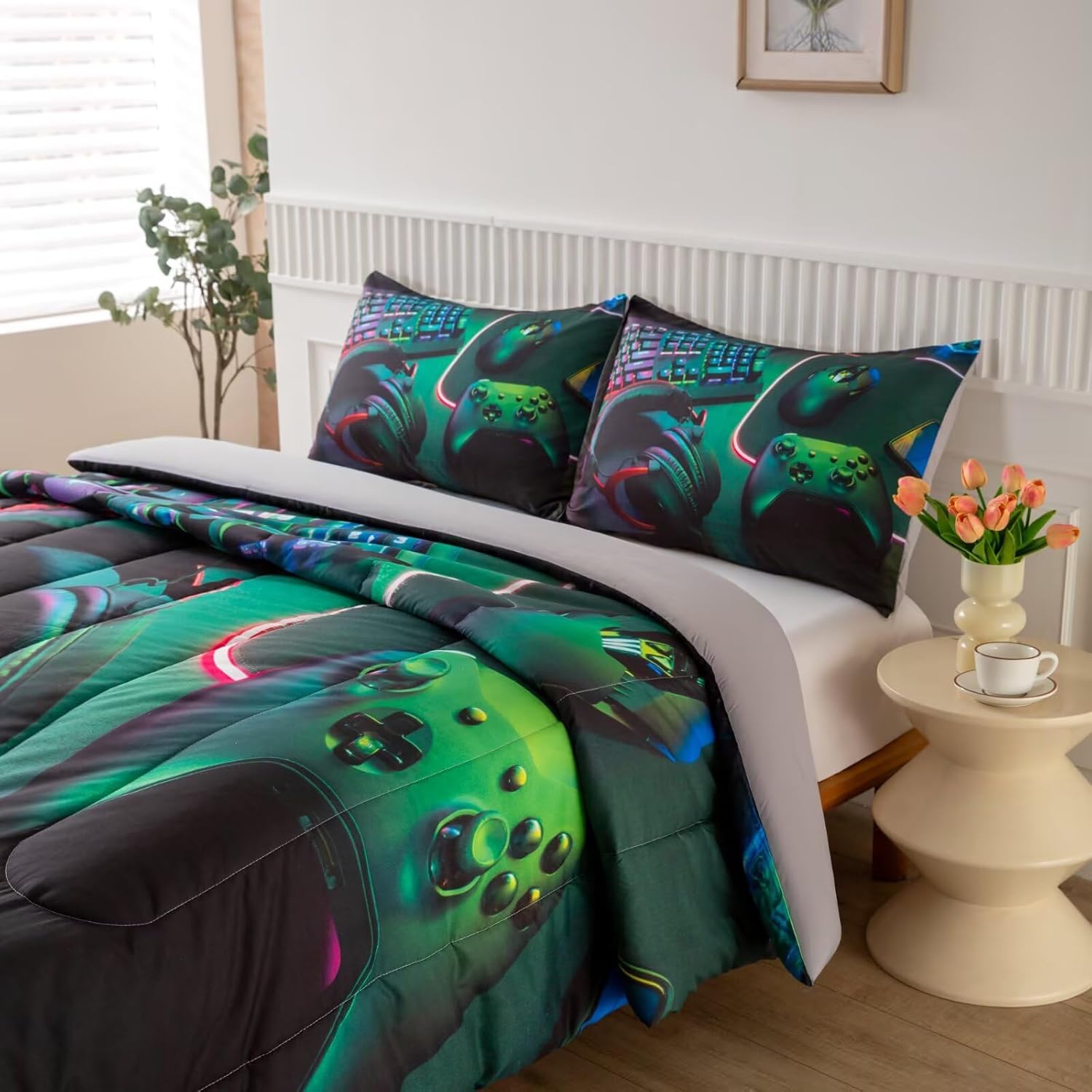 Gamer Comforter Sets for Teen Boys,Gaming Bedding Sets Twin,Video Game Bedspread,Game Gamepad Bedrooom Bed Set,Controller Gamer Home Decor 3 Piece