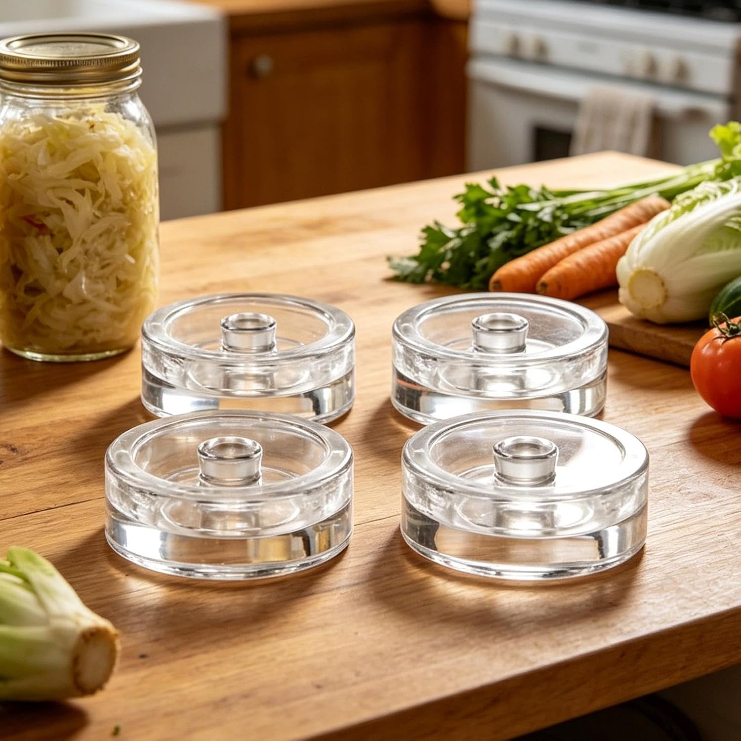 Fermentation Weights Wide Mouth,Clear 4 Pack Fit 7Oz 2.75Inch Jar - Canning Fermenting Weights - for Home Food Shop, Pickle Vegetable and Fruit Ferments