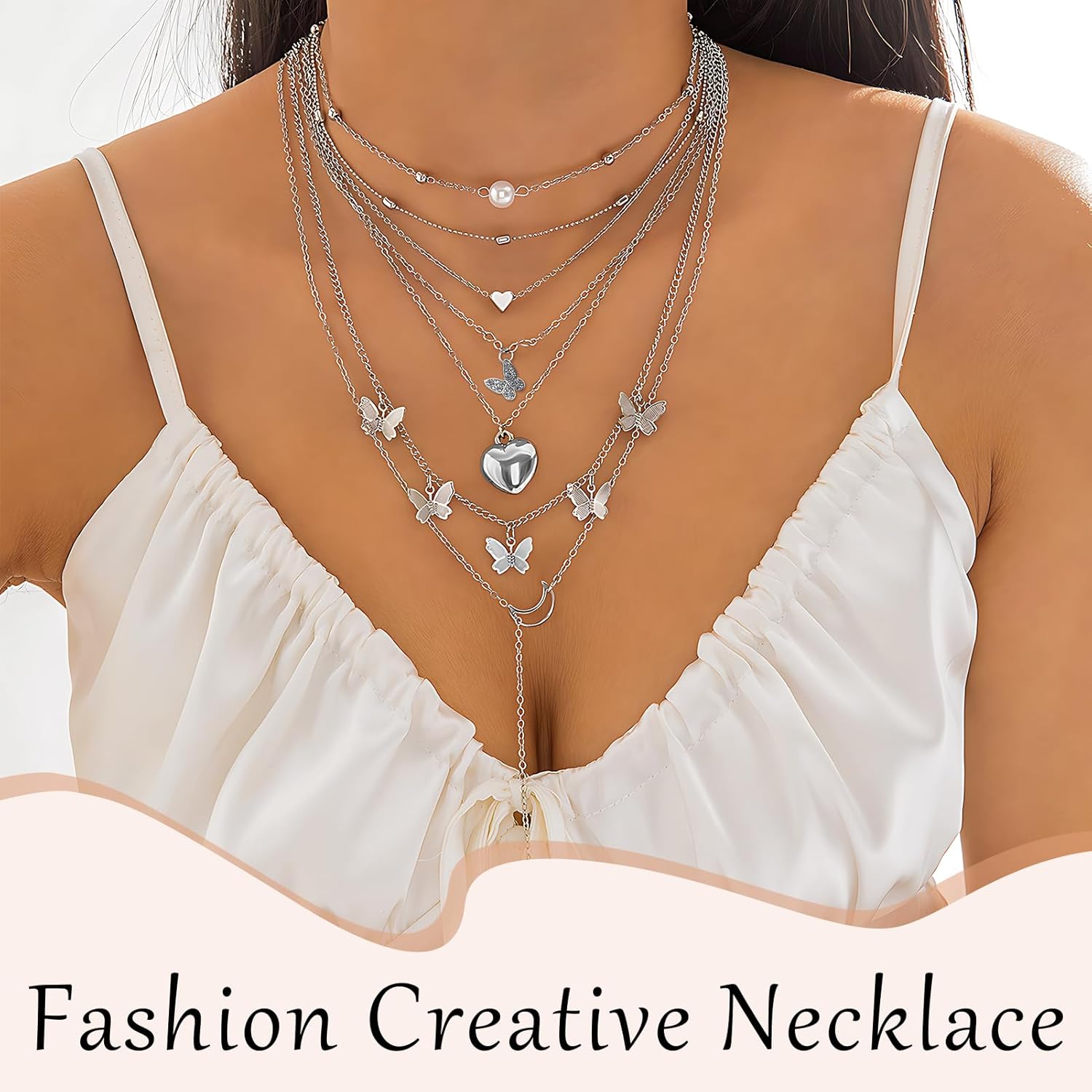 18 Pcs Y2K Necklace Set, Y2K Jewelry and Grunge Necklace Pack with Cross, Heart, Butterfly, Star, Moon, Pearl Chain Pendants, Emo Necklace Layered Set for Women - Image 5