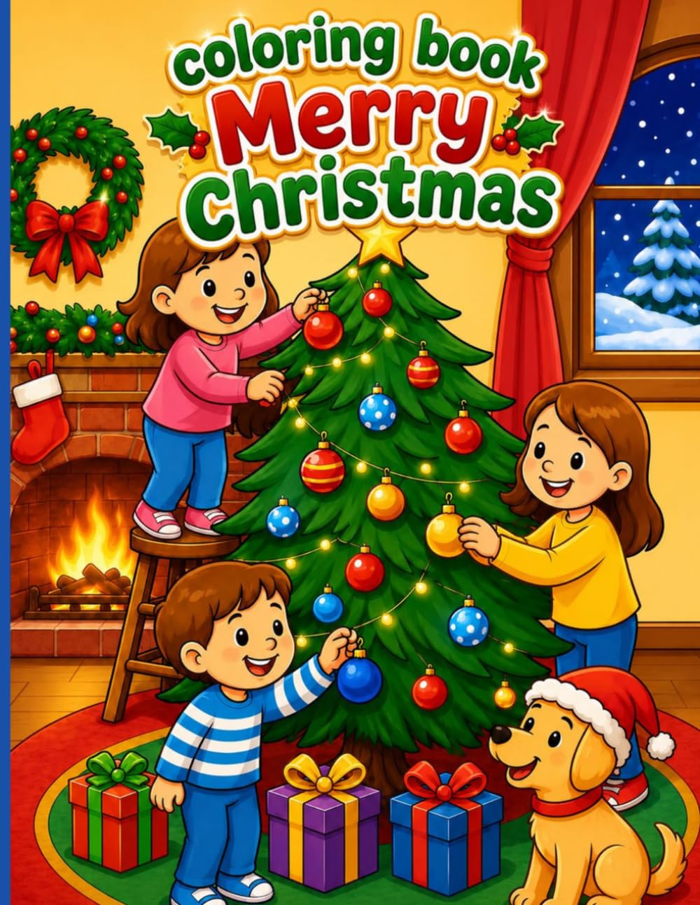 Merry Christmas Coloring Book: Fun and Easy Holiday Coloring Pages Featuring Santa, Reindeer, Snowmen, Christmas Trees, Gifts, and More!