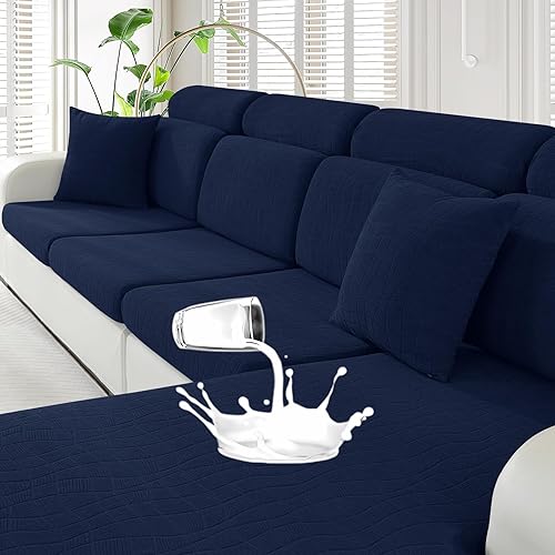 Miniatura 9 de MAXIJIN Fundas impermeables para cojines de sofá de 4 piezas para sofá seccional, funda deslizable para asiento, funda elástica para sofá seccional