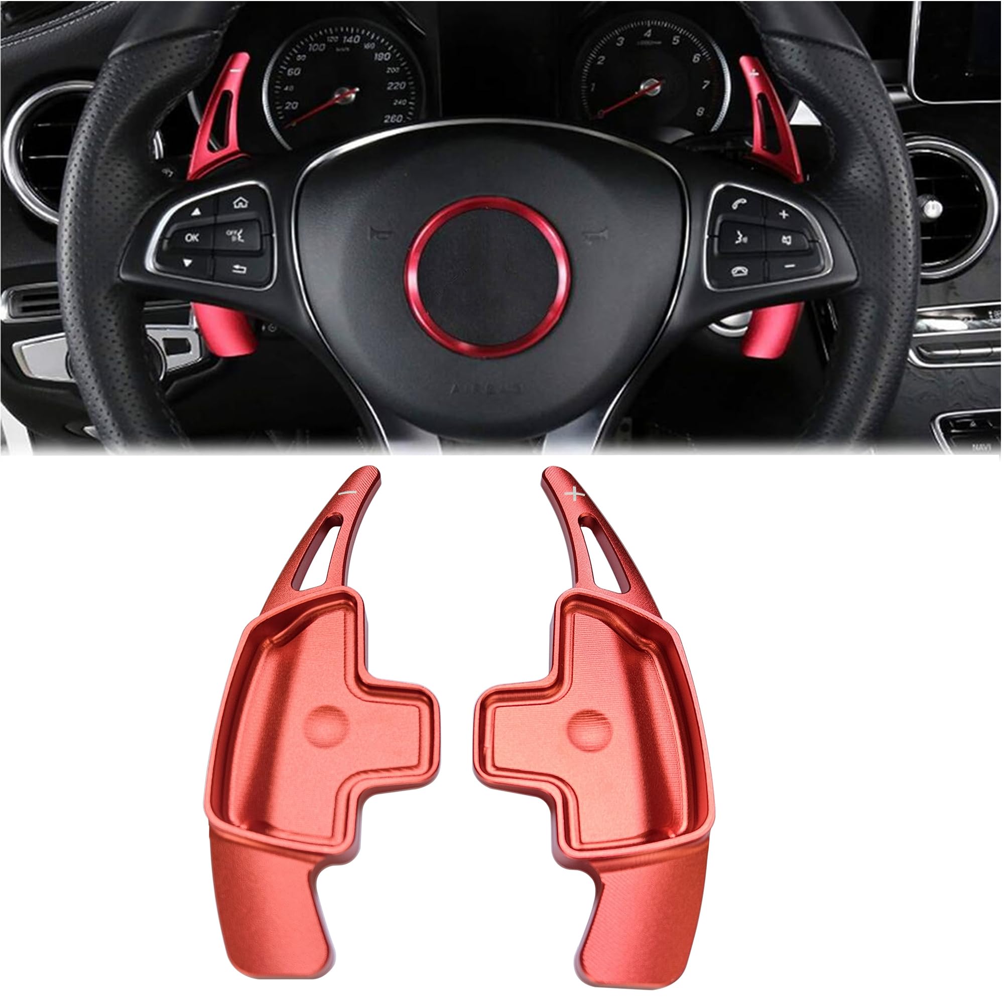 Joygowe Steering Wheel Paddle Shifter Extension Compatible with Mercedes Benz C300 e350 CLA 250 A/C/E/S/G-Class GLA GLB GLC GLE GLS 2015-2021(red)