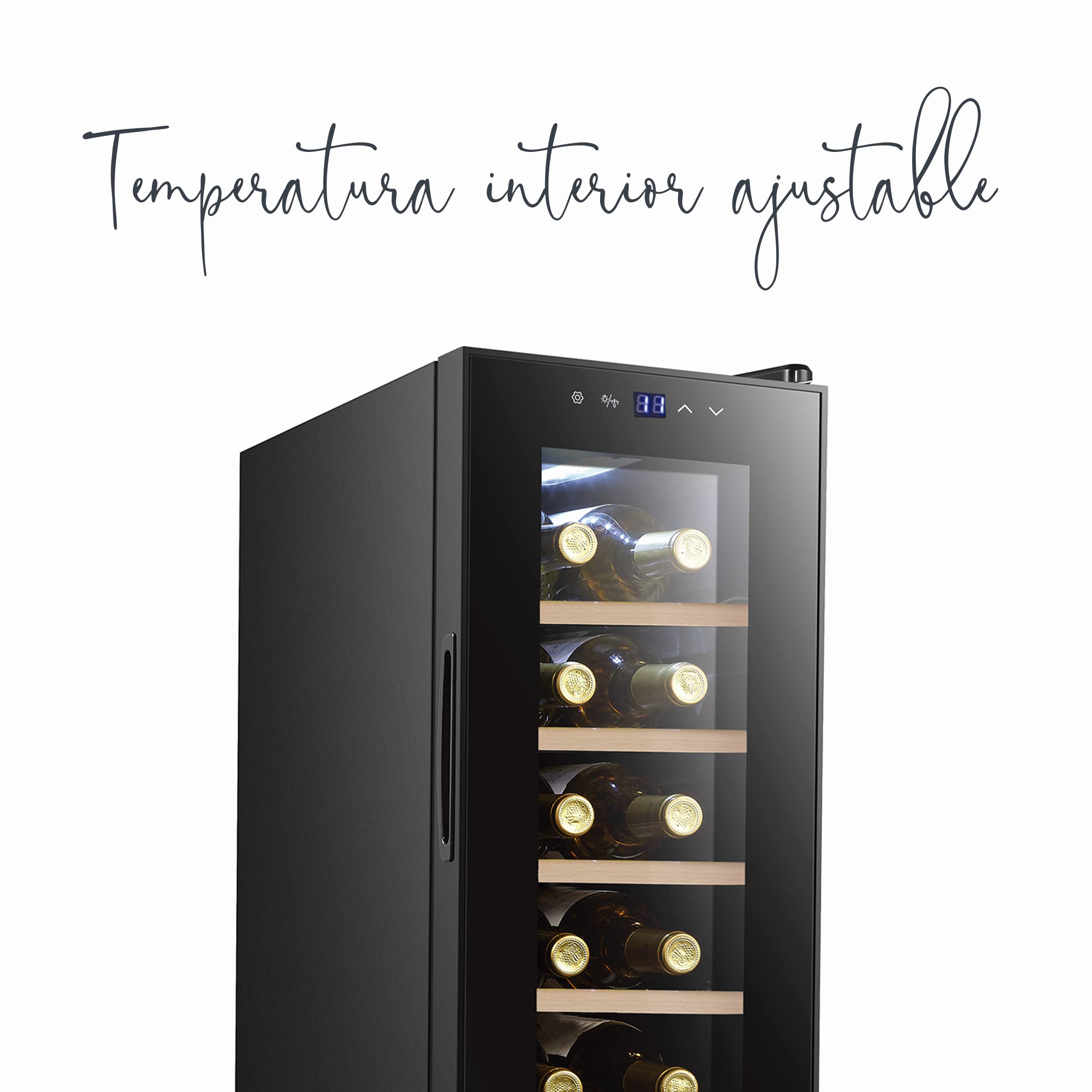 Lacor - 69701 - Vinoteca 12 Botellas, Nevera Vinos, Refrigerador con Compresor, Temperatura Regulable, Estantes Extraíbles, Silencioso, Sistema Antivibratorio, Acero Inoxidable, 25x45x79 cm