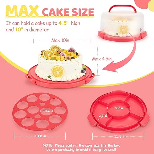 Miniatura 14 de Ohuhu - Porta pasteles con tapa y asa, recipientes para pasteles sin BPA para pasteles de 10 pulgadas con 2 asas, cubierta de plástico, base de dos