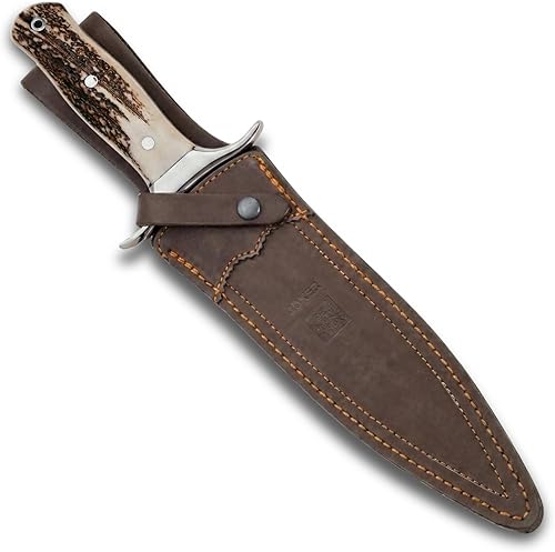 Miniatura 3 de Joker Cuchillo de caza Rehalero CC10 con mango de cuerno de ciervo, hoja MOVA 9.25 pulgadas, funda de cuero marrón, 18.34 oz, 14.37 pulgadas en