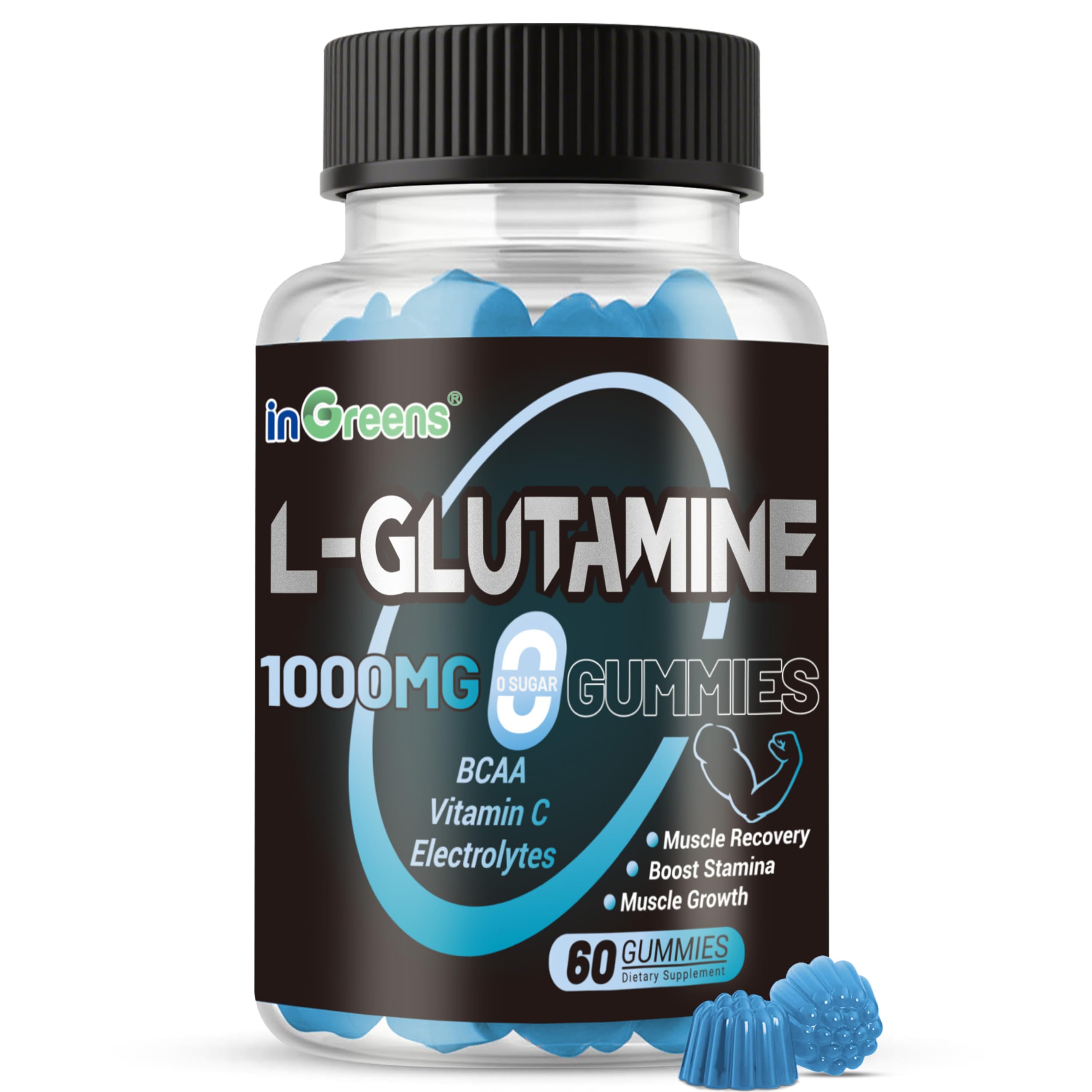 inGreens L-Glutamine Gummies 1000mg, 60 Count 60 Count (Pack of 1)