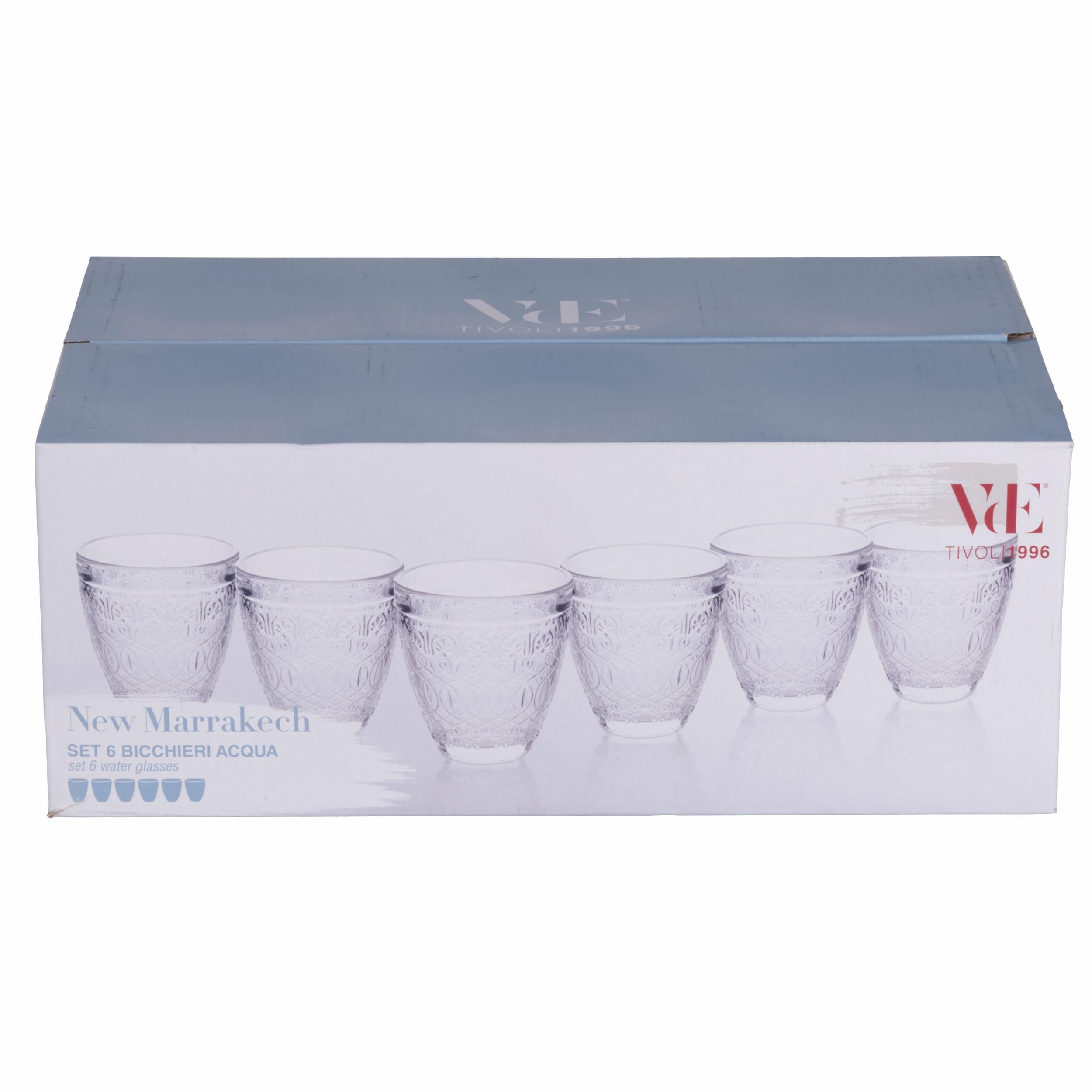 Villa d'Este Home Tivoli 1996 New Marrakech - Juego de 6 vasos de agua (330 ml, cristal, superficie trabajada)