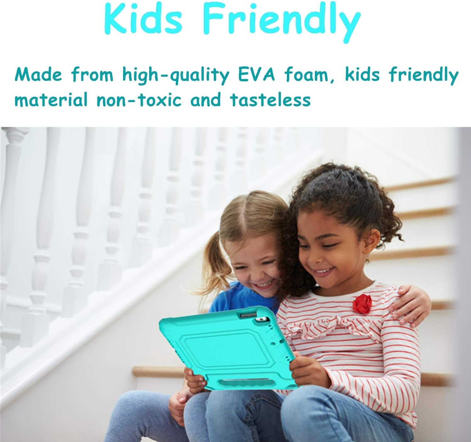 Kids Case for iPad 10.2" 9th / 8th / 7th Generation 2021/2020/2019 - with Built-in Screen Protector, Shockproof Lightweight Handle Stand Kids Case for iPad 10.2" 2021 Latest Tablet Cover (Turquoise)
