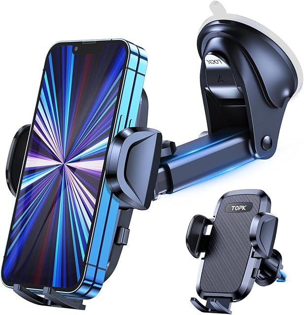 Topk Samochodowy Uchwyt na Telefon, Czarny, 4"-6,7"