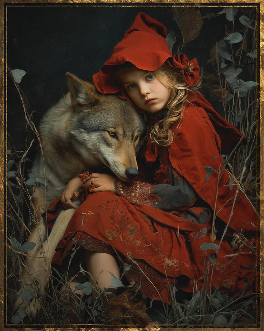RKFLGEW Animal 14CT Counted Cross Stitch Kits Anime Girl and Wolf Cross Stitch Starter Set for Adults DIY Needlepoint Kits Embroidery Patterns Home Decoration 40x50cm