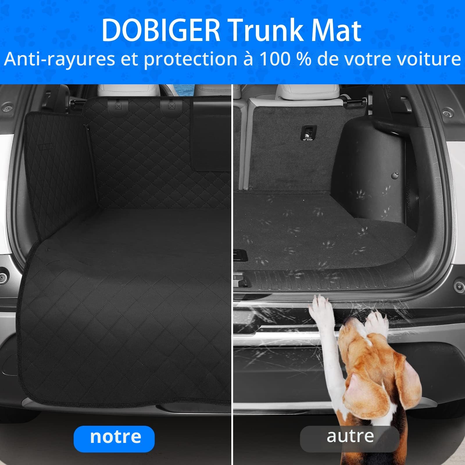 DOBIGER Housse de Coffre Imperméable pour Chien - Tapis de Protection Antidérapant 4 Couches - Ajustement pour la Plupart des SUV, Berlines et Breaks