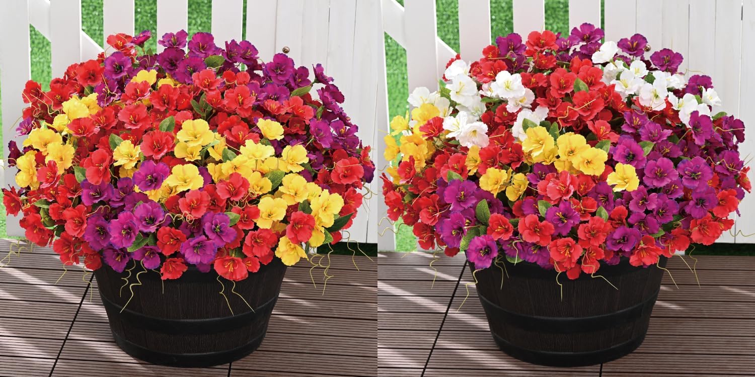 Dolicer 6 Bundles Look Real Artificial Flowers for Outdoors & 6 Bundles Realistic Fake Outdoor Flowers for Porch Patio Garden Yard Window Box