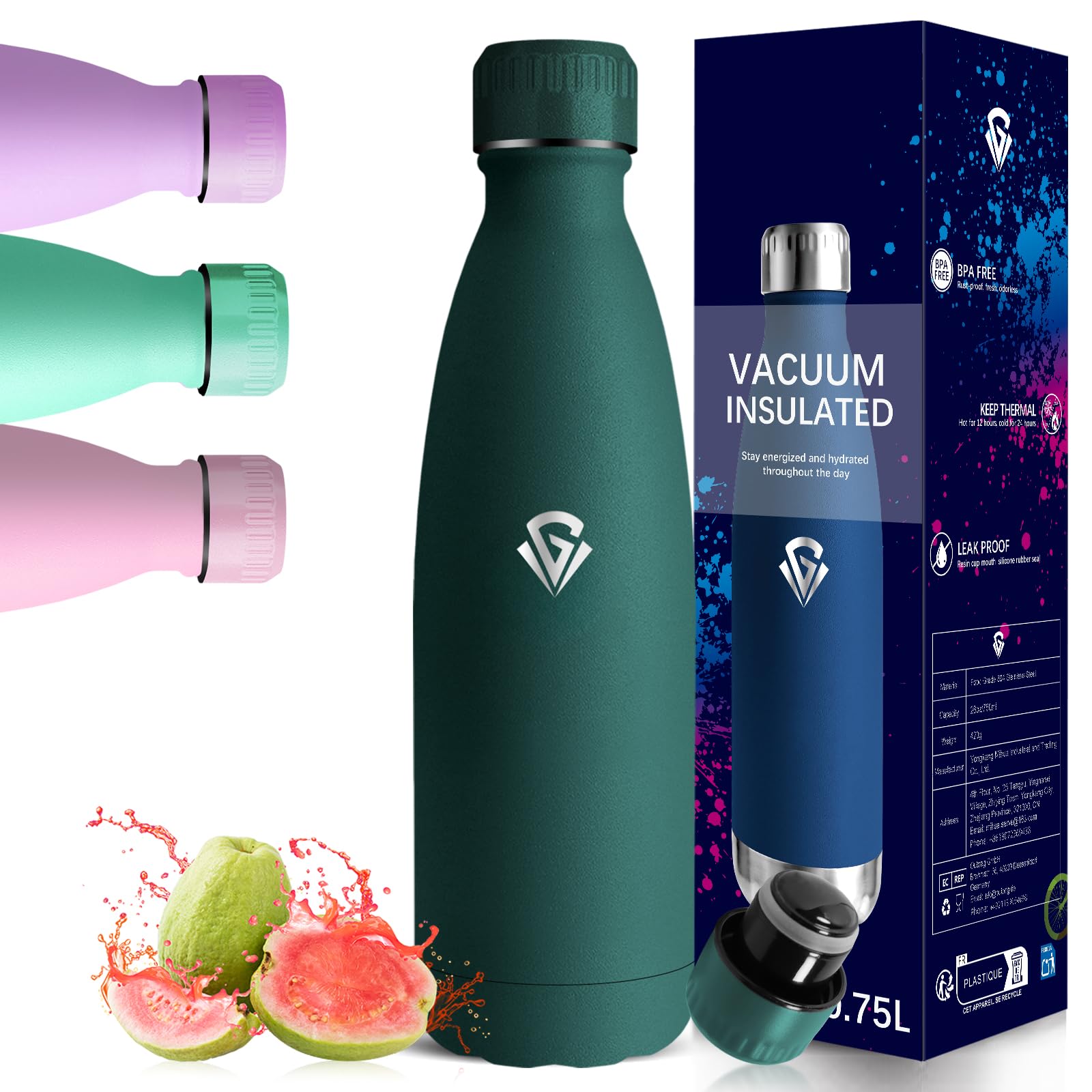 Mujigaga 1 Litre Insulated Water Bottle, Reusable Stainless Steel Water Bottles, BPA Free Thermal Bottle, Vacuum Insulated, Leak-Proof Gym Water Bottle for Outdoor, Travel, Work