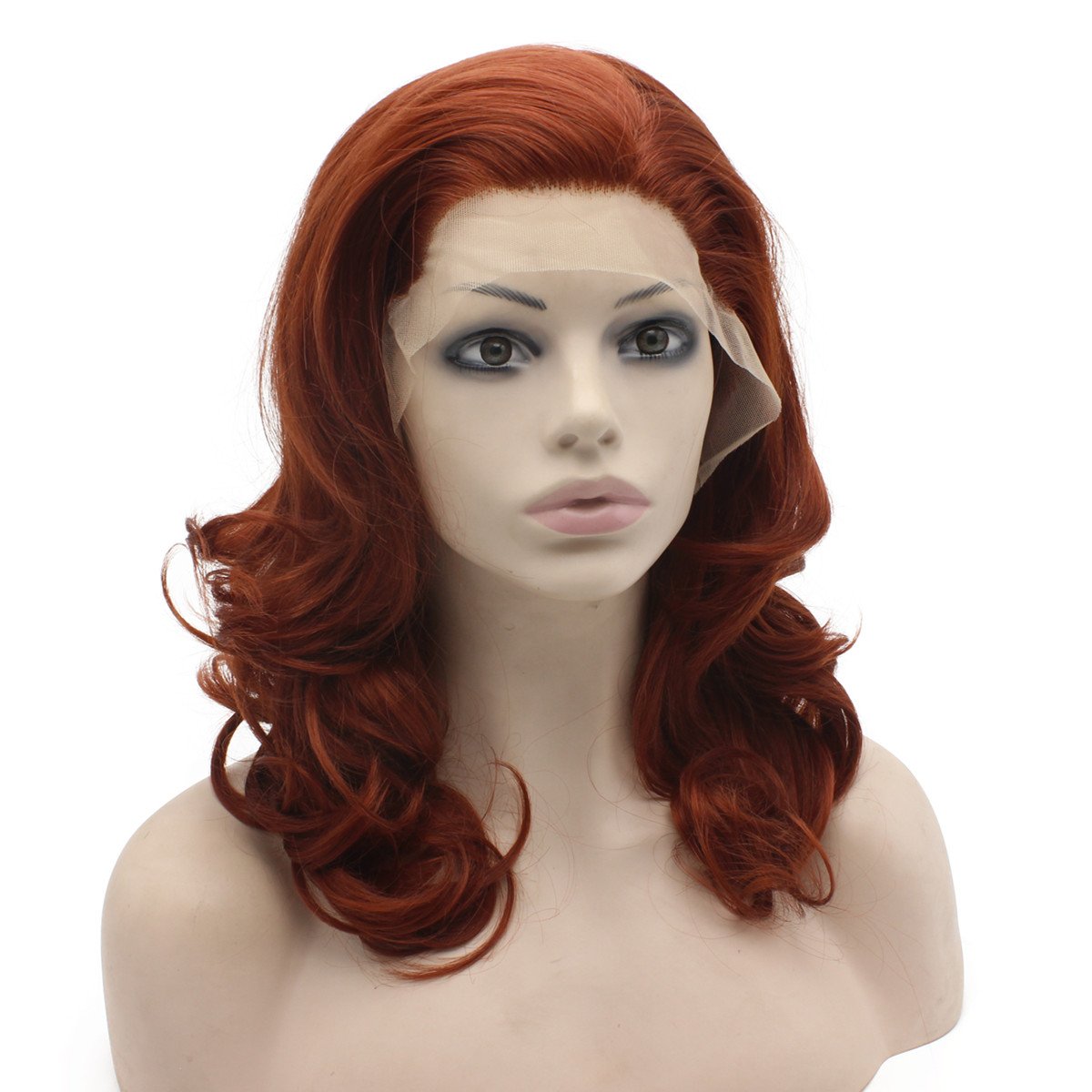MX angel Medium Long Wavy Burgundy Red Synthetic Hair Lace Front Stylish Wig Natural