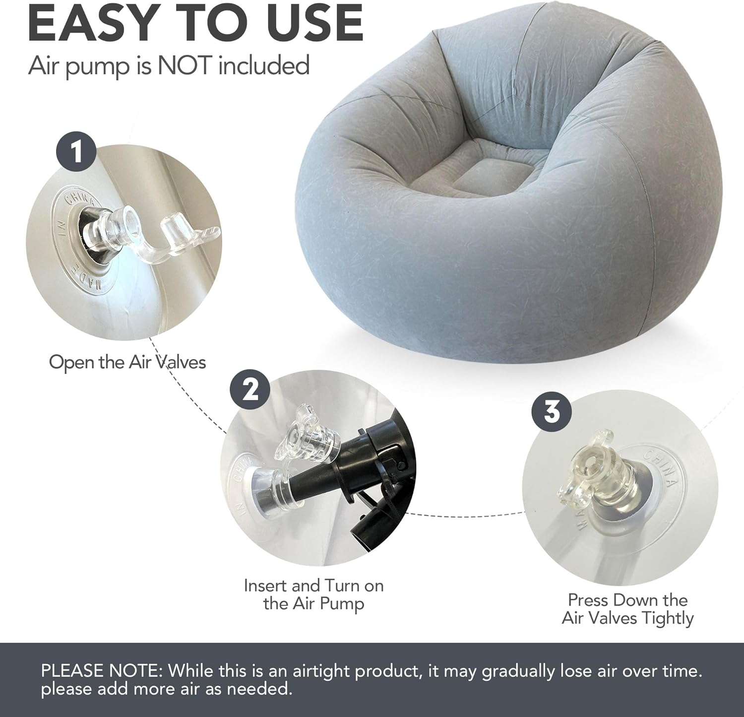 45x45x28 Inflatable Beanless Bean Bag Chair Lounge Sofa - Grey
