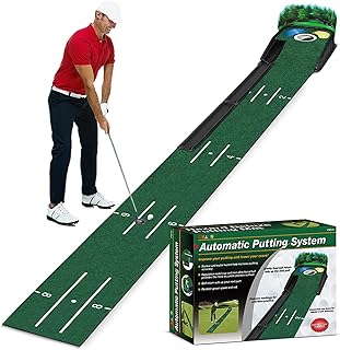 AHDXKUE Putting Mat Indoor Golf, Golf Putting Mat with Auto Ball Return, Includes Putting Green with Putter and Ball-Collect System for Home, Office and Backyard