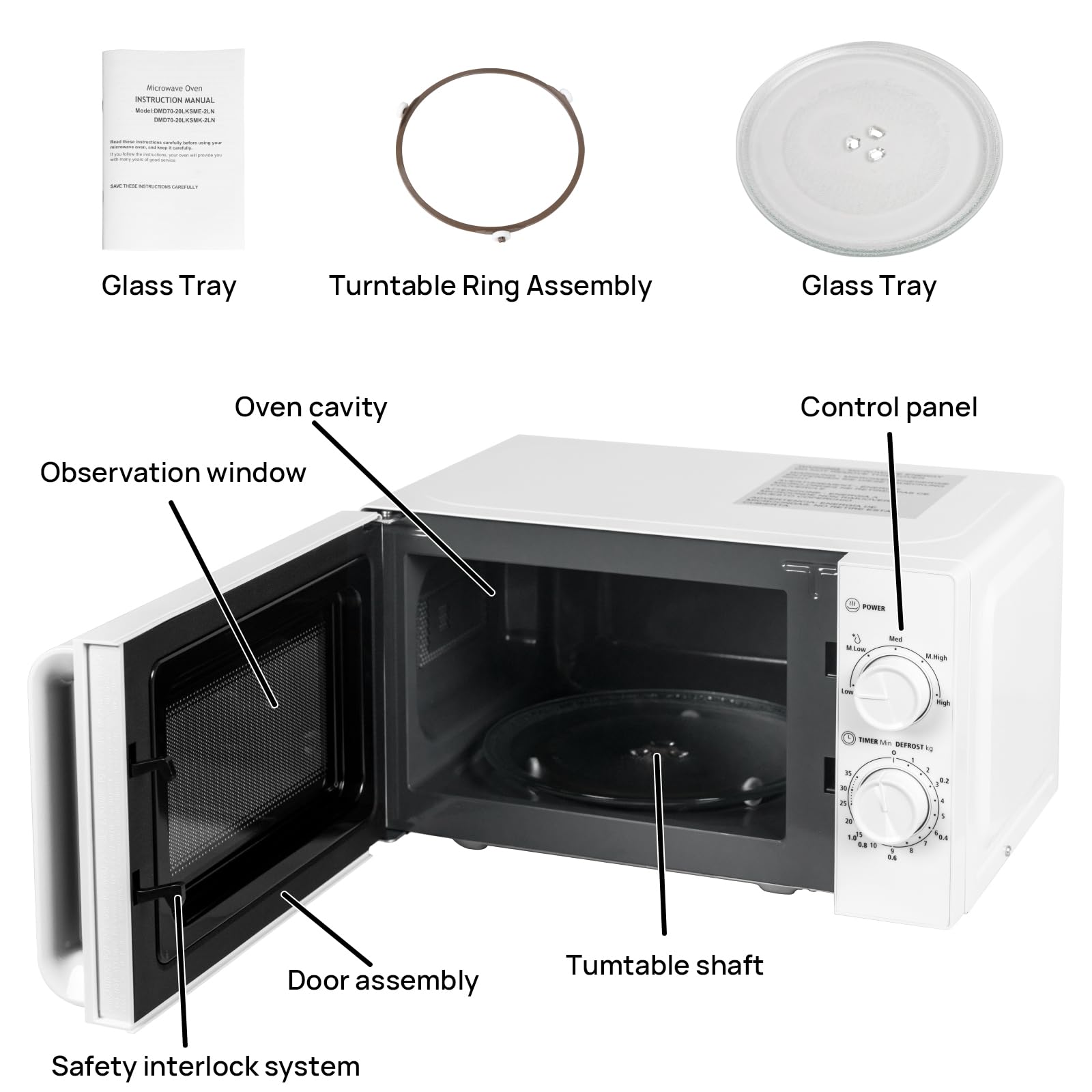 Smad Micro-ondes, 20L, 700W, Petit Micro onde, 5 Niveaux de Puissance, Décongélation par Temps/Poids, Minuterie 35mins, Plateau Tournant 255mm, Blanc