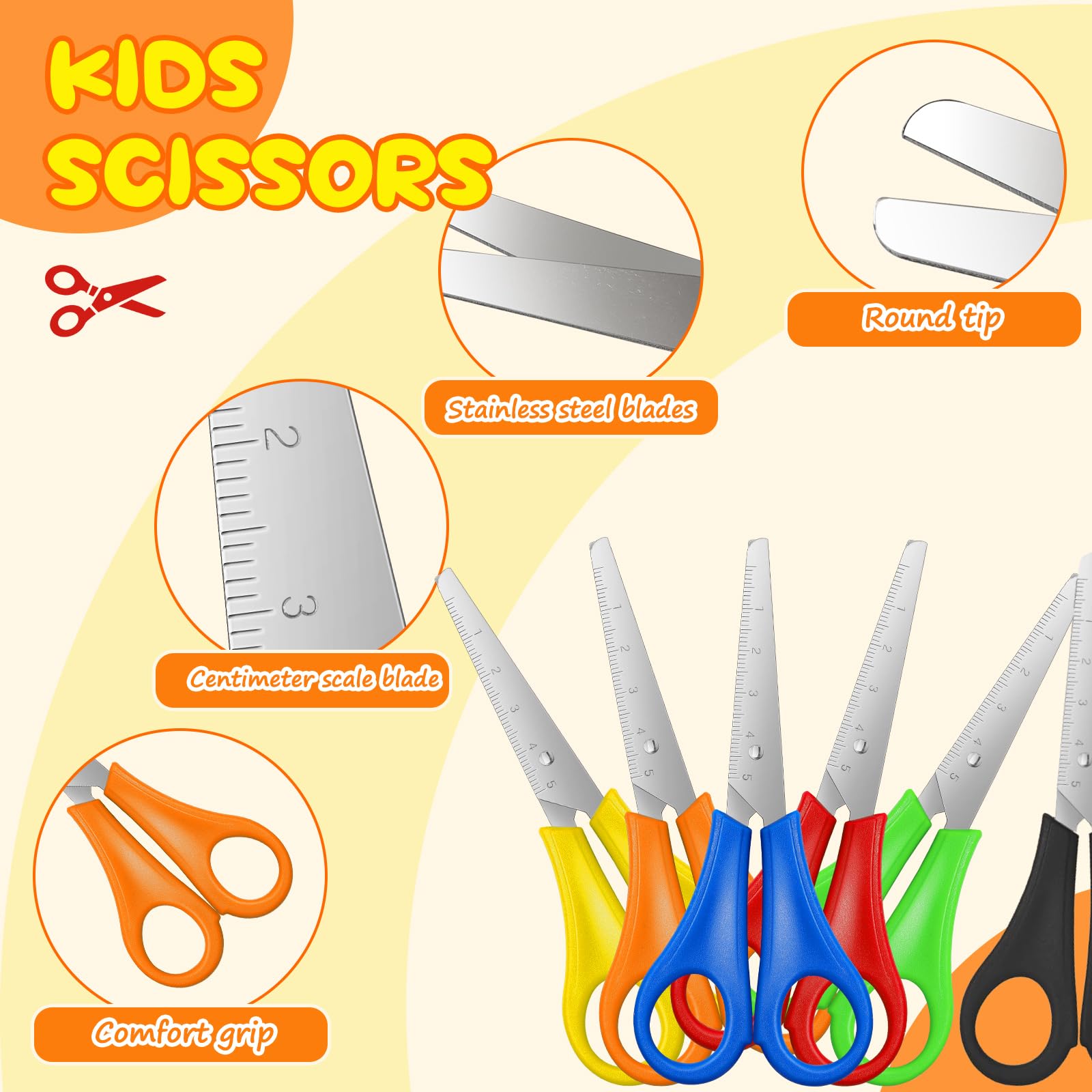 240 Stück Kinderscheren für Schule, 12,7 cm, Schülerschere, Kinderschere, stumpfe Spitze, Sicherheitsschere, Edelstahl-Papierschere für Kindergarten, primäres Bastelprojekt (240)