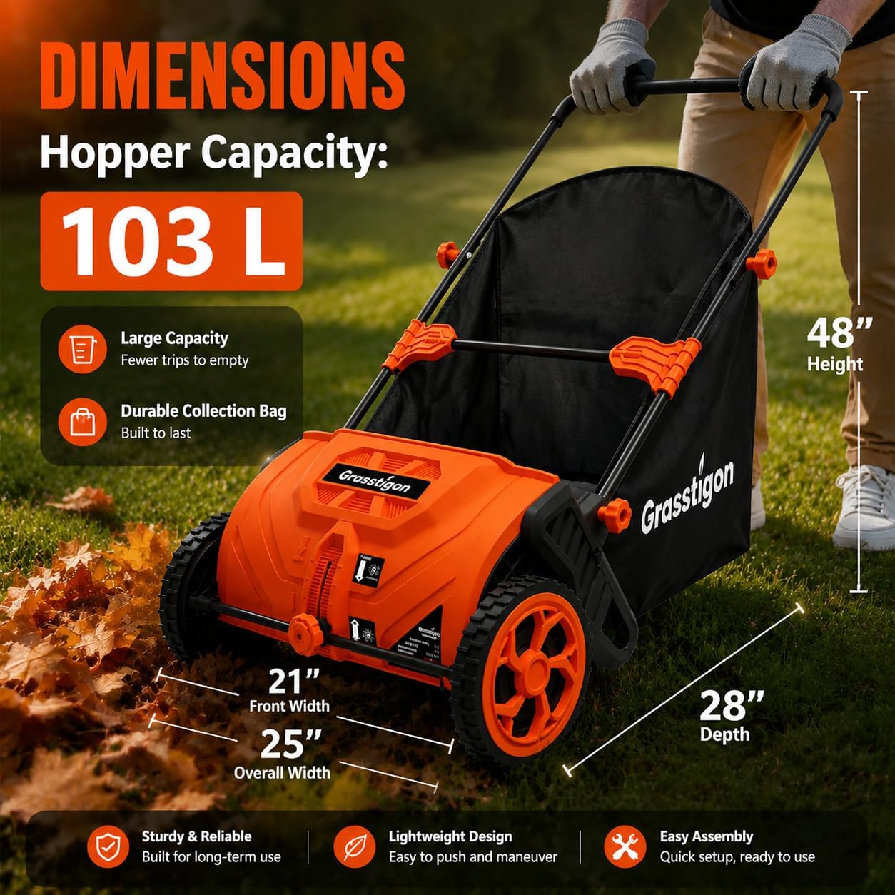 Grasstigon 21-Inch Manual Push Lawn Sweeper, Grass & Leaf Collector