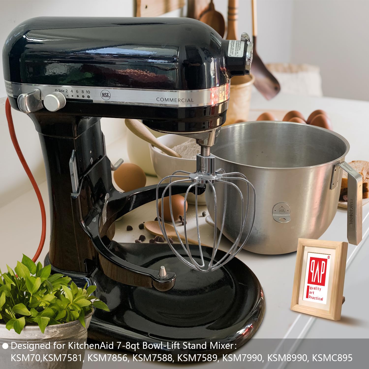 Heavy Duty Whisk Attachment for KitchenAid 7-8QT Bowl-Lift Stand Mixers- Extra Thick Stainless Steel Wire Whip for Fast Whipping, Perfect for Large Batches, Dishwasher Safe