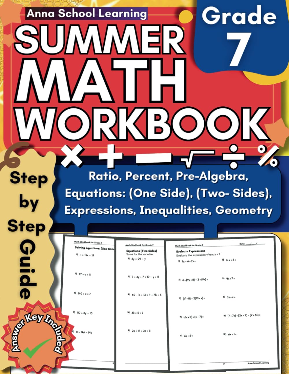 Summer Math Workbook Grade 7, With Pre-Algebra, Ratio, Proportion, Percentage, Statistics and Geometry Skills: 7th Grade Math Summer Workbook With Answers, Ages 12-13 (Summer Math Workbooks)