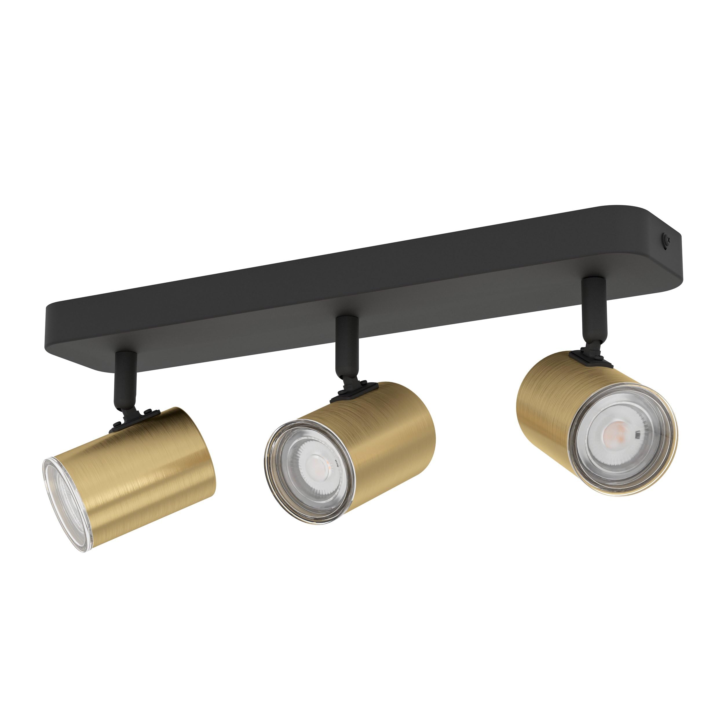 Eglo Black, Brushed Brass Ceiling Lamp Consuma 1, 3-Flame Spot Bar, Bathroom Spotlight, Metal Light In Black And Brass, Spotlight With Gu10 Socket, Ip44