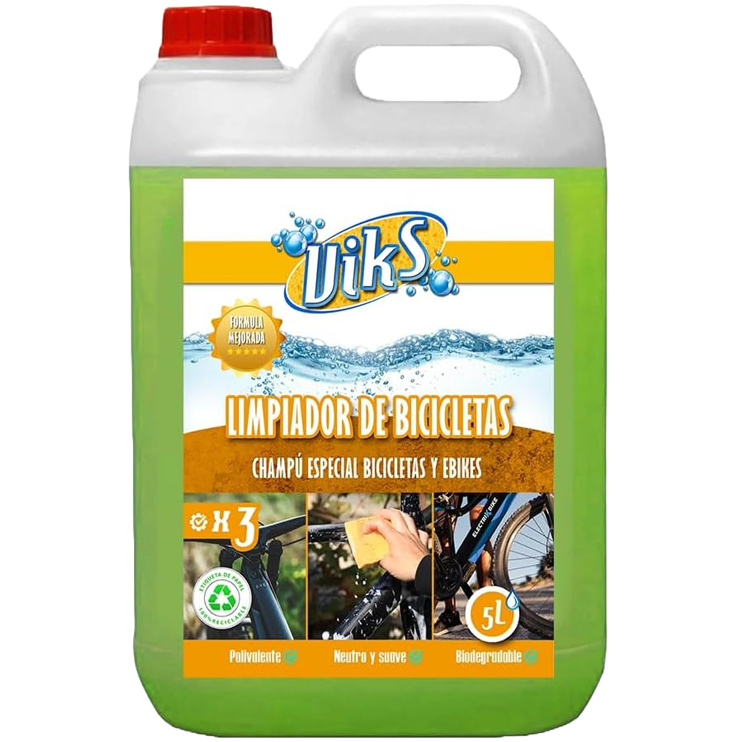 Viks Nettoyant Vélo Neutre 5L – Shampoing Doux Pour Cadre Carbone, Alu, Acier – Biodégradable, Sans Résidu – Parfum Pomme