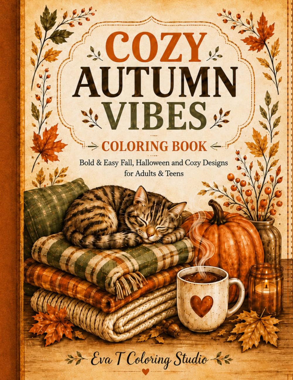 Cozy Autumn Vibes Coloring Book: Bold & Easy Fall, Halloween and Cozy Designs, for Adult & Teens