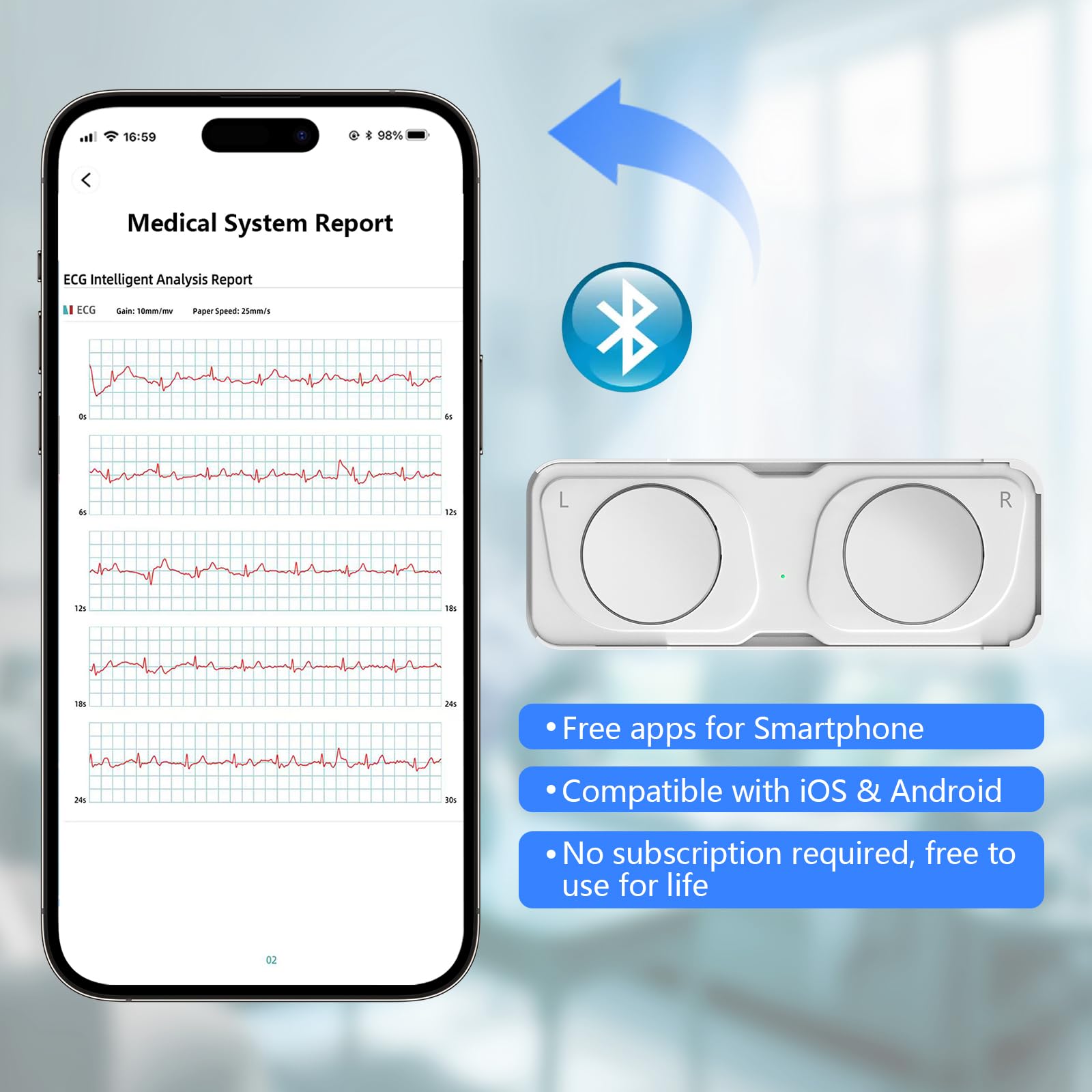 Portable ECG Monitor, Heart Rate Monitor Device for Home Use, Compatible with Smartphone, No Subscription — view 5