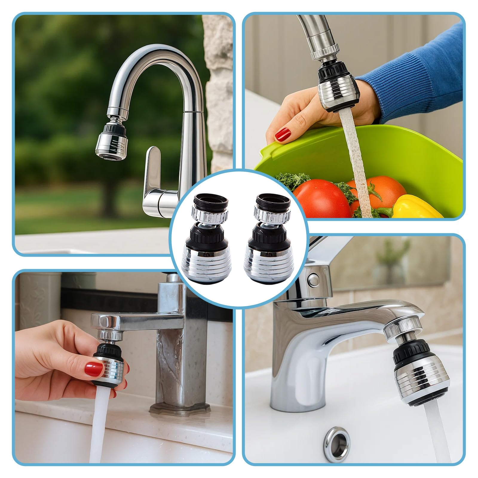 Aeratore per rubinetto, 2 pezzi, rubinetto da cucina, regolatore girevole a 360°, aeratore a risparmio d'acqua con adattatori, per cucina e bagno