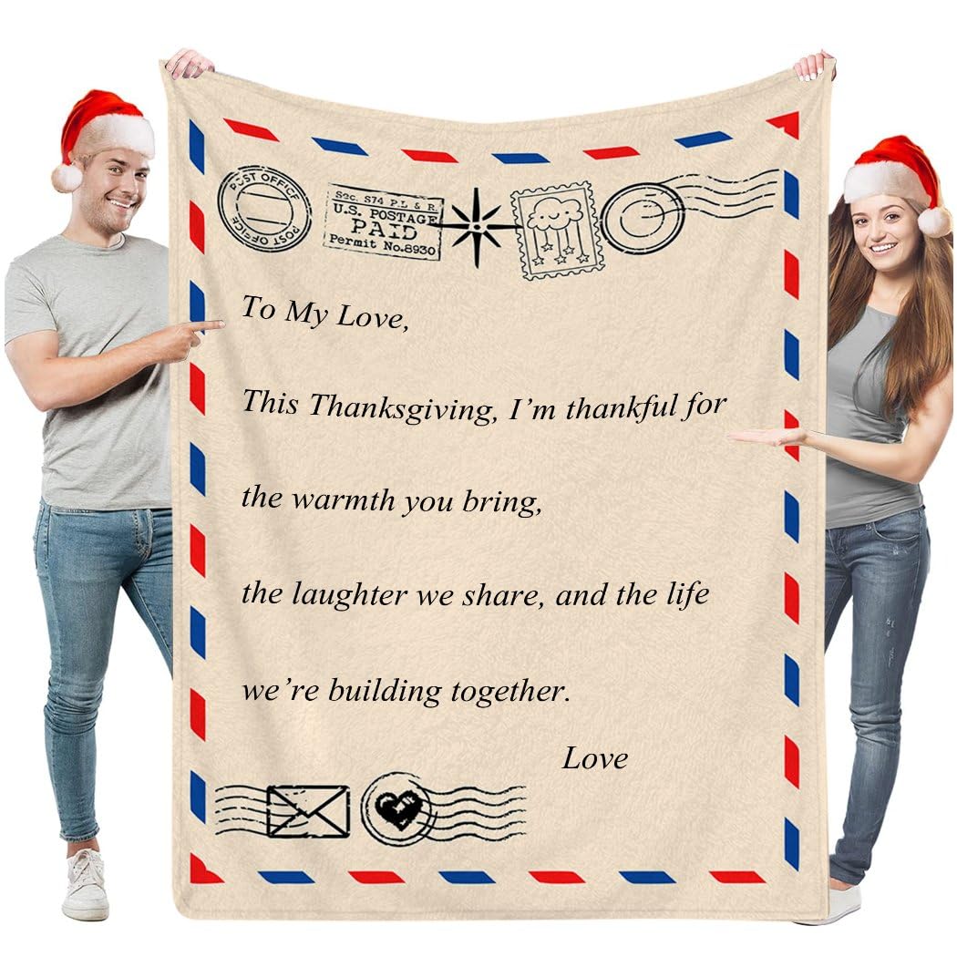 Manta de franela personalizada por correo aéreo, regalo de amor personalizado para hija, hijo, manta con letras escritas a mano