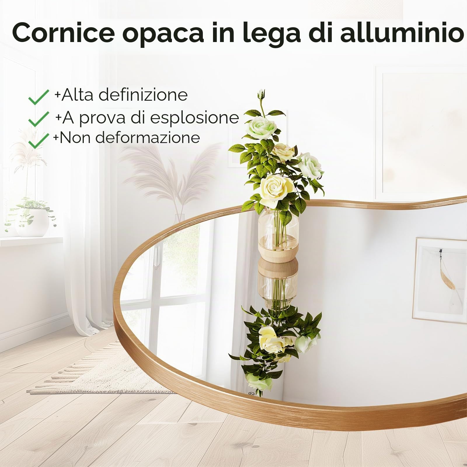 MAMIZO Specchio asimmetrico, 50 x 91 cm, specchio da parete di forma irregolare, vetro temperato, cornice in alluminio, specchio decorativo, specchio da trucco unico, specchio da bagno, oro